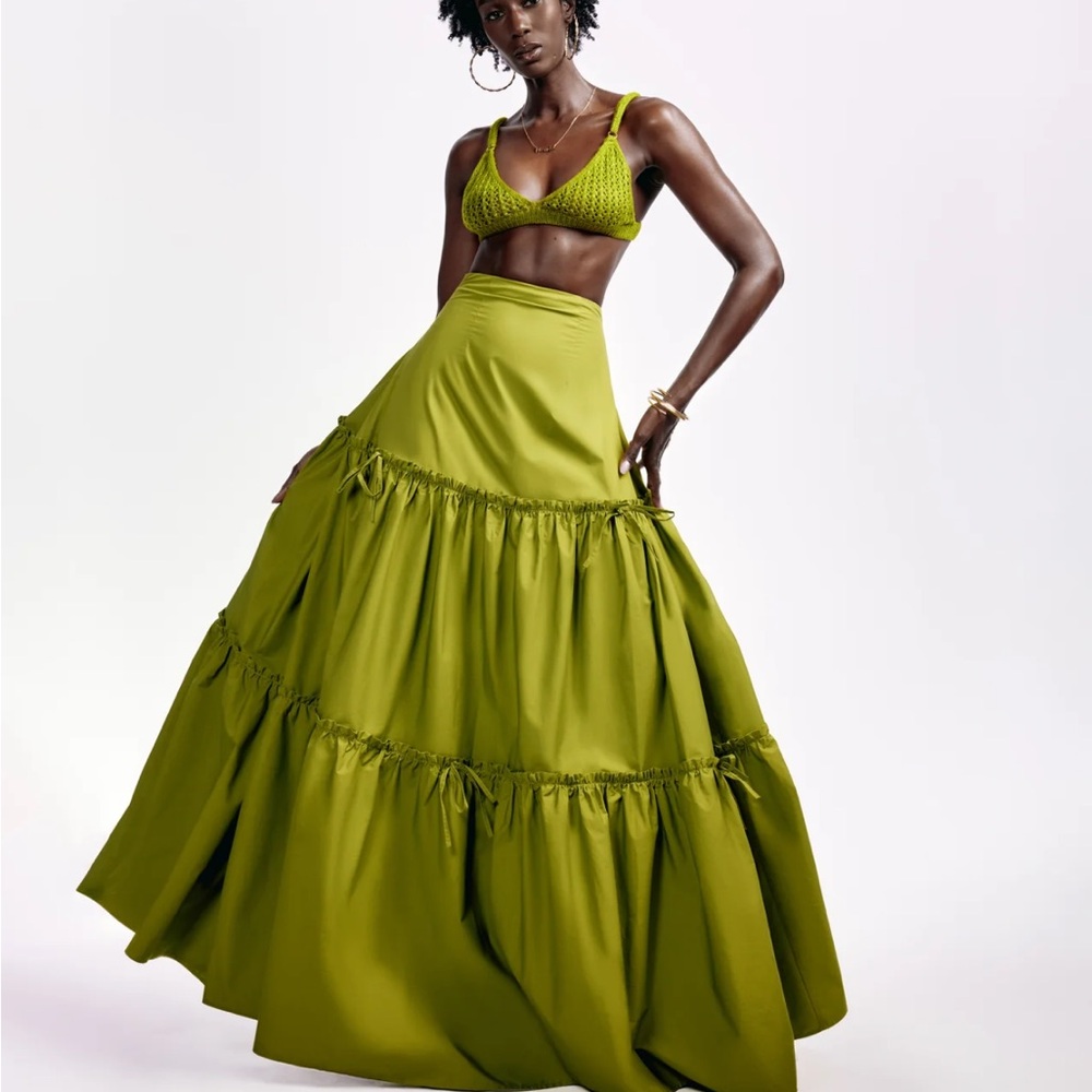 Hanifa Olive Green Maxi Skirt